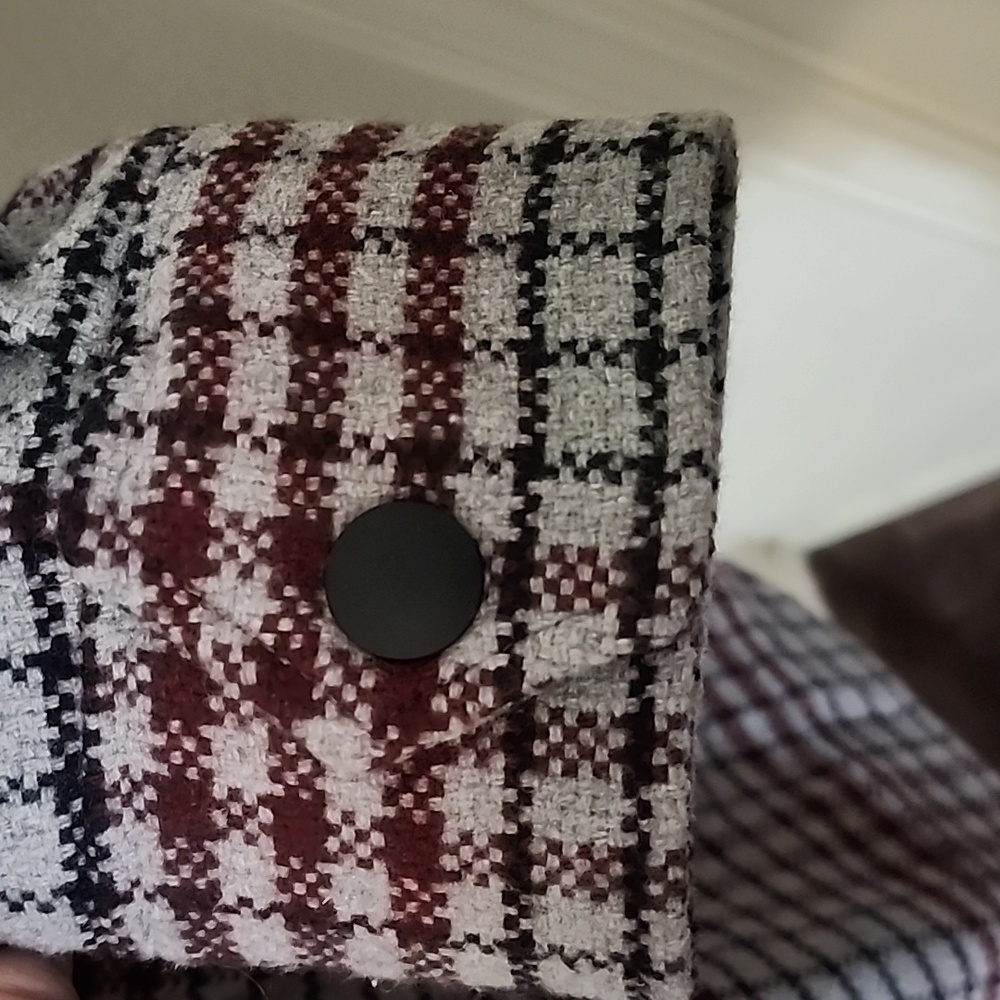 Plaid Button-Front Shacket Jacket - Red/Grey - Picture 9 of 12